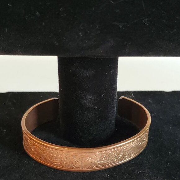 Vintage Solid Copper Cuff Bracelet Western Bright Engraved Design - Picture 8 of 11